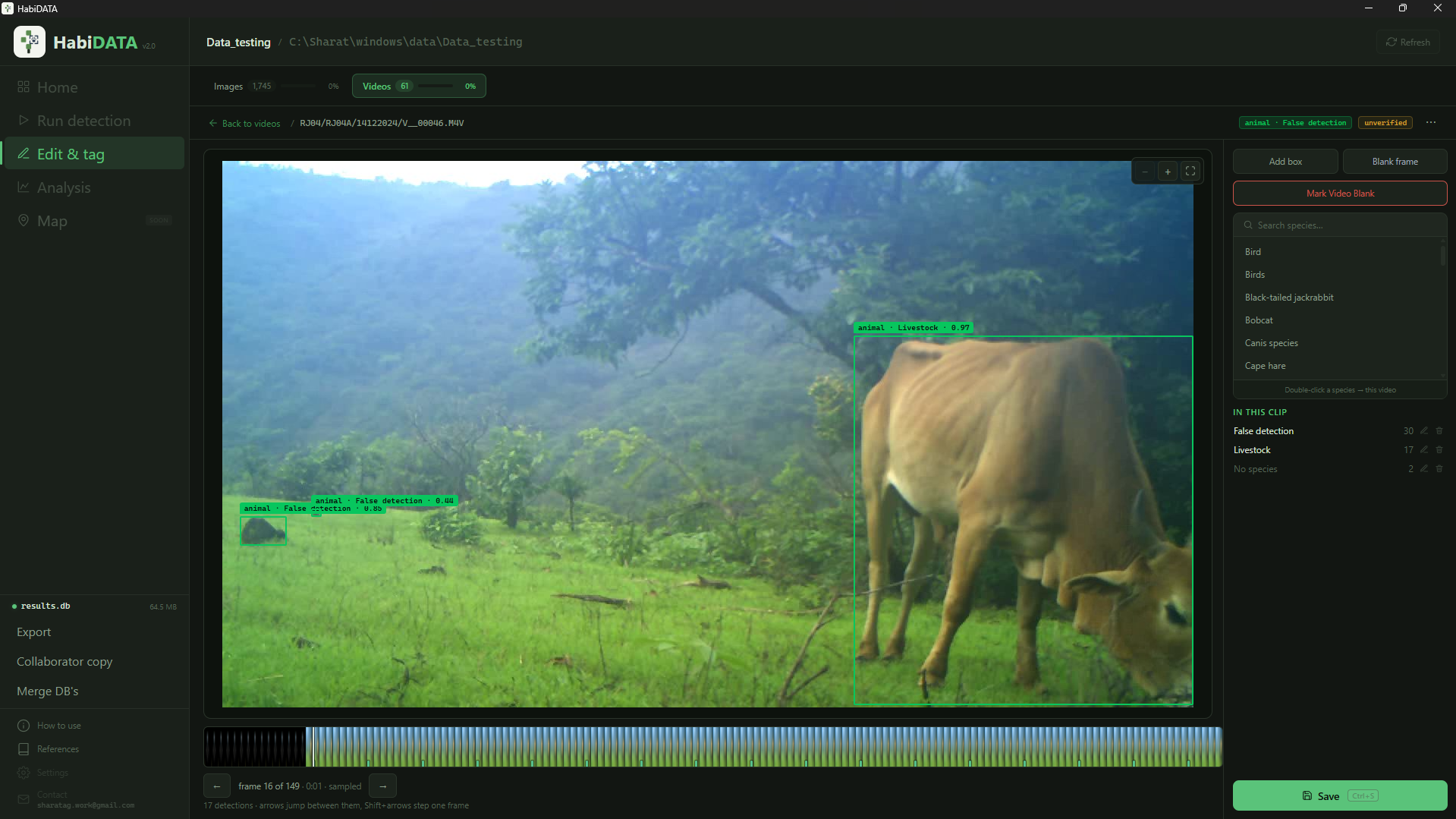 HabiDATA video edit screen propagating a box edit across frames